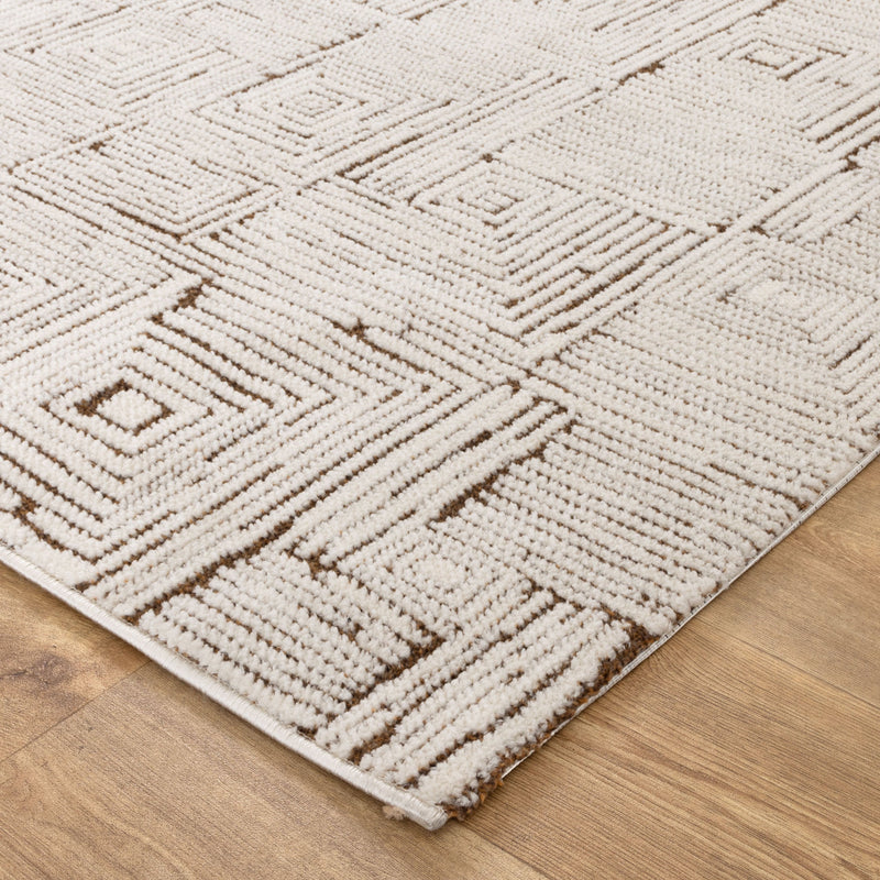 Coco Geometric Squares Cream Brown 8 Rug