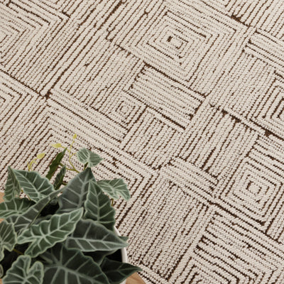 Coco Geometric Squares Cream Brown 8 Rug