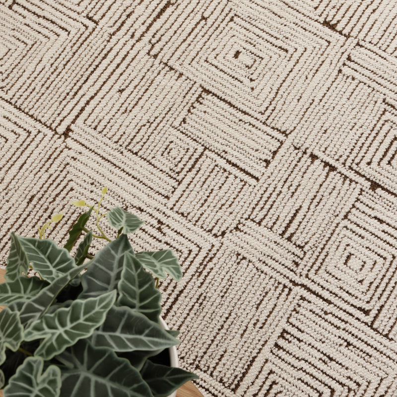 Coco Geometric Squares Cream Brown 8 Rug