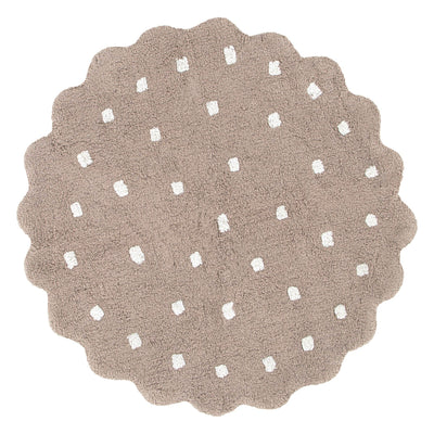 Mellow Scalloped Mushroom Beige Organic Cotton Round Rug
