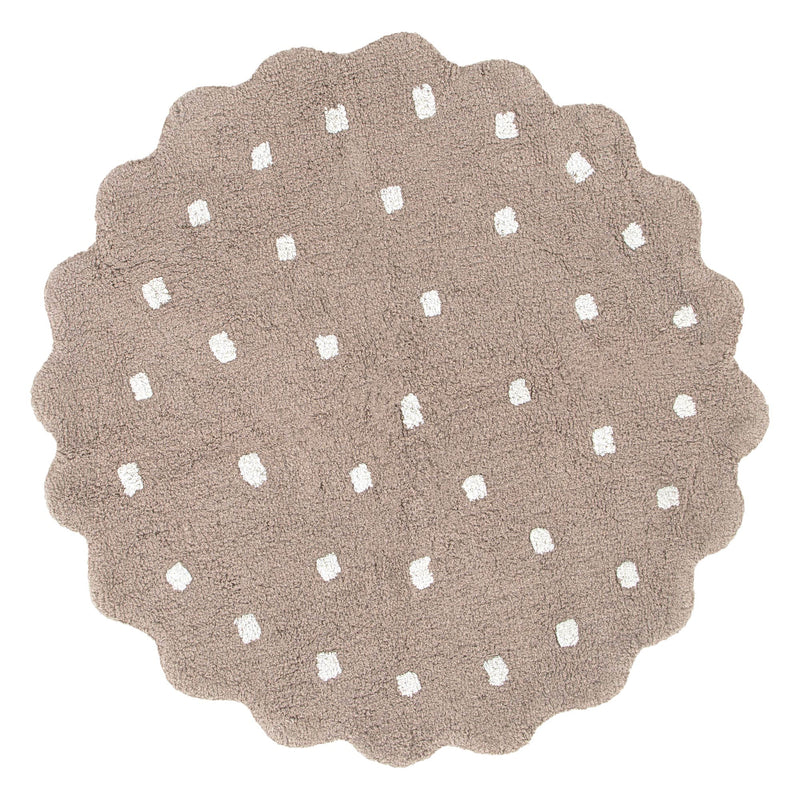 Mellow Scalloped Mushroom Beige Organic Cotton Round Rug
