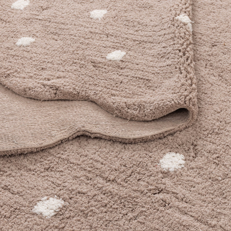 Mellow Scalloped Mushroom Beige Organic Cotton Round Rug