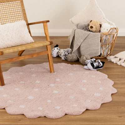 Mellow Scalloped Blush Pink Organic Cotton Round Rug, Rugs Online Rugs Sydney Australia, www.rugsonlinerugs.com.au
