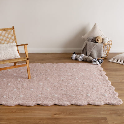 Mellow Scalloped Blush Pink Organic Cotton Rug, Rugs Online Rugs Sydney Australia, www.rugsonlinerugs.com.au