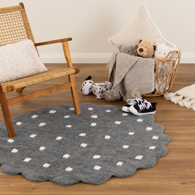Mellow Scalloped Grey Organic Cotton Round Rug, Rugs Online Rugs Sydney Australia, www.rugsonlinerugs.com.au