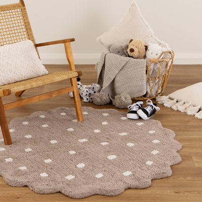 Mellow Scalloped Mushroom Beige Organic Cotton Round Rug, Rugs Online Rugs Sydney Australia, www.rugsonlinerugs.com.au