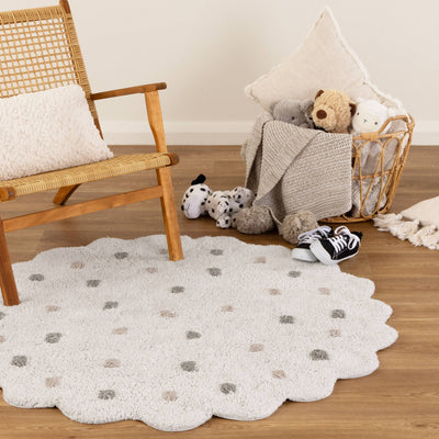 Mellow Scalloped White Multi Organic Cotton Round Rug, Rugs Online Rugs Sydney Australia, www.rugsonlinerugs.com.au
