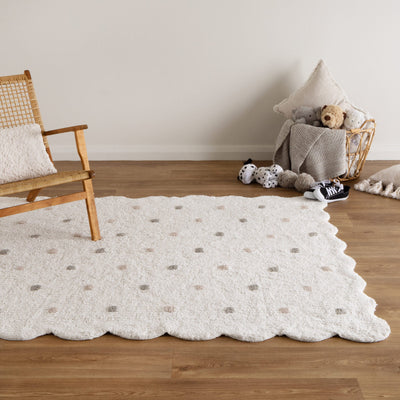 Mellow Scalloped White Multi Organic Cotton Rug, Rugs Online Rugs Sydney Australia, www.rugsonlinerugs.com.au