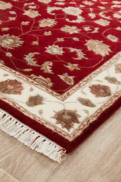 Tabriz Handmade Indo Garden Wool With Silk Red Runner Rug 492X85CM