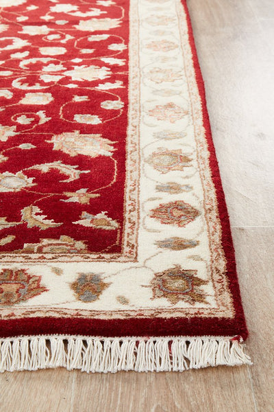Tabriz Handmade Indo Garden Wool With Silk Red Runner Rug 492X85CM
