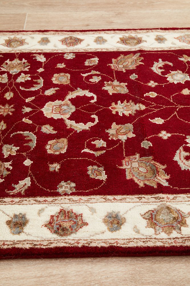 Tabriz Handmade Indo Garden Wool With Silk Red Runner Rug 492X85CM