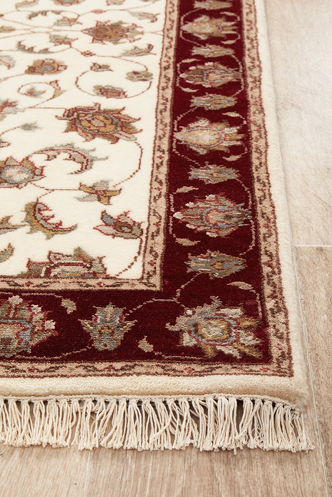 Tabriz Handmade Indo Garden Wool With Silk Red Runner Rug 300X80CM