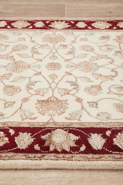 Tabriz Handmade Indo Garden Wool With Silk Red Runner Rug 300X80CM