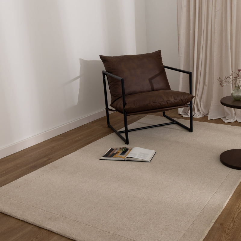 Aspen Plain Natural Border Wool Rug