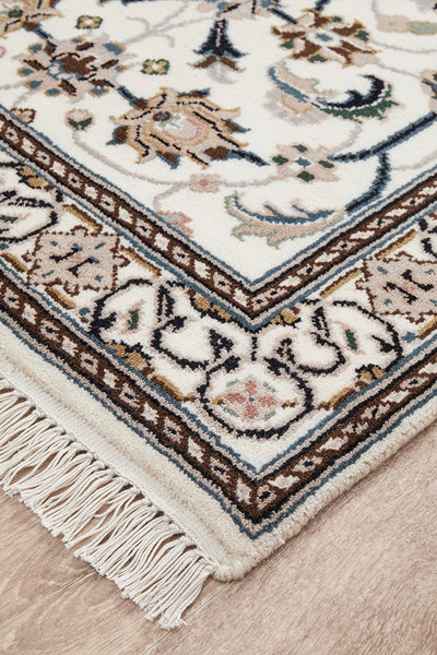 Nain Handmade Garden All Over Indo Cream Wool Runner Rug 402X81CM, Rugs Online Rugs Sydney Australia, www.rugsonlinerugs.com.au