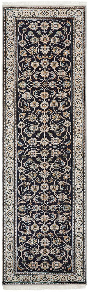 Nain Handmade Garden All Over Indo Navy Wool Runner Rug 296X79CM, Rugs Online Rugs Sydney Australia, www.rugsonlinerugs.com.au