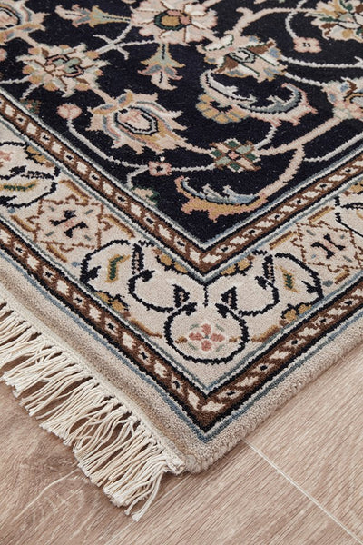 Nain Handmade Garden All Over Indo Navy Wool Runner Rug 501X77CM, Rugs Online Rugs Sydney Australia, www.rugsonlinerugs.com.au