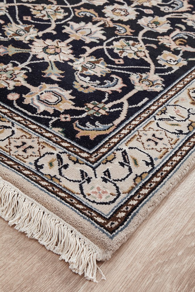 Nain Handmade Garden All Over Indo Navy Wool Runner Rug 596X77CM, Rugs Online Rugs Sydney Australia, www.rugsonlinerugs.com.au