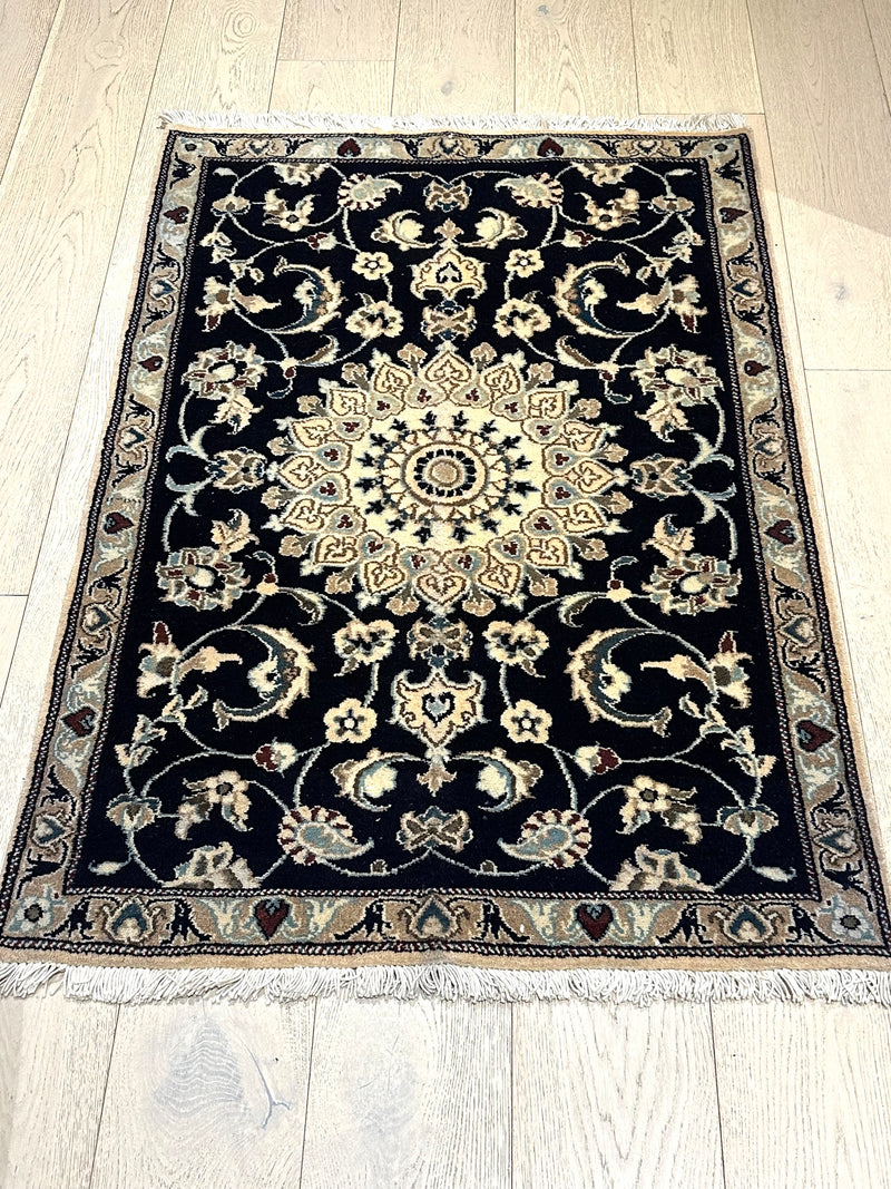 Naine Indo Medallion Garden Navy Wool Rug (STK190-71) 128x90cm, Rugs Online Rugs Sydney Australia, www.rugsonlinerugs.com.au