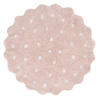 Mellow Scalloped Blush Pink Organic Cotton Round Rug