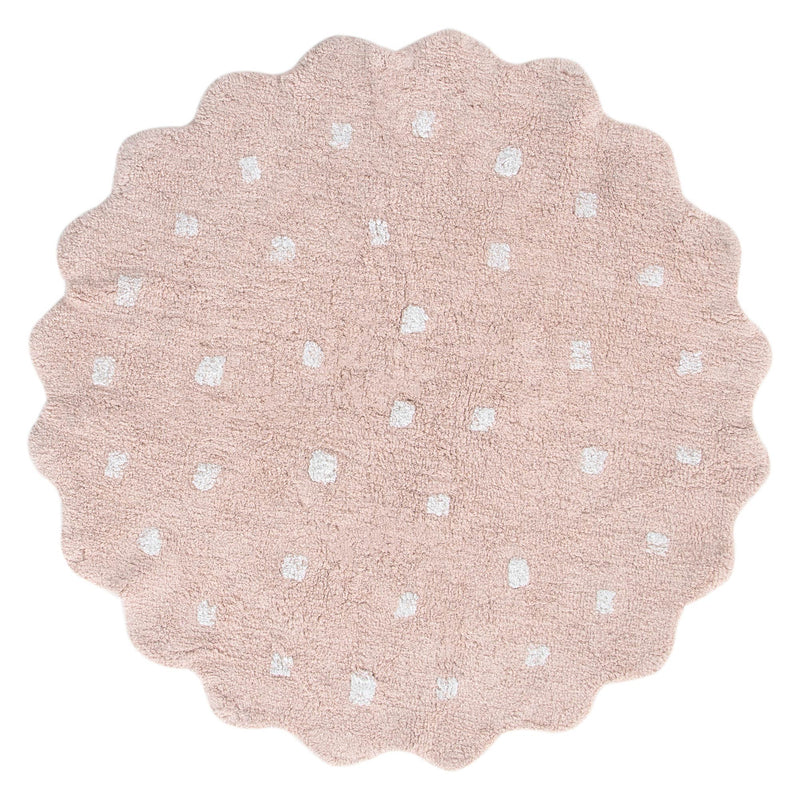 Mellow Scalloped Blush Pink Organic Cotton Round Rug