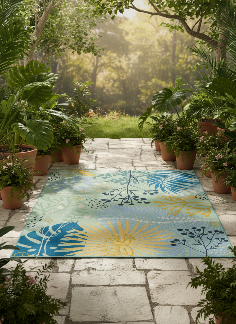 Yard Outdoor Indoor Deep Blue Designer Rug