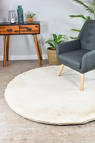 Super Soft Shaggy Beige Round Rug