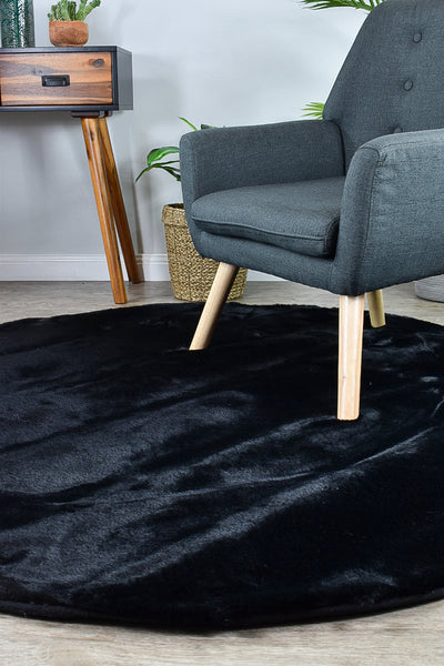 Super Soft Shaggy Black Round Rug