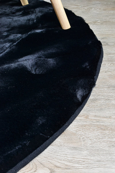 Super Soft Shaggy Black Round Rug