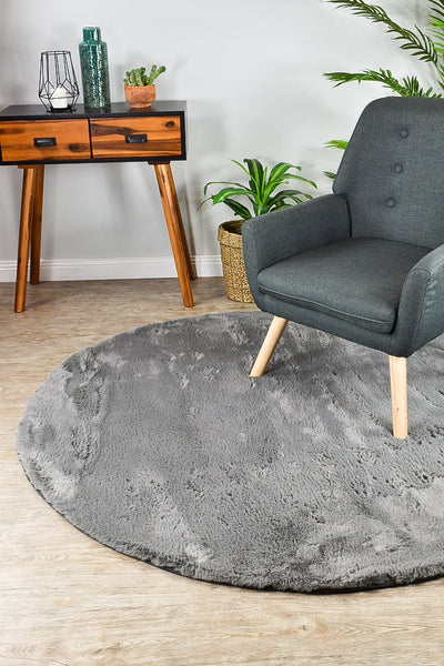 Super Soft Shaggy Grey Round Rug