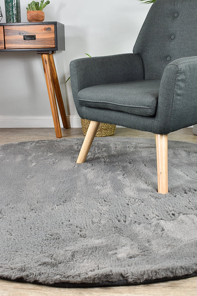 Super Soft Shaggy Grey Round Rug