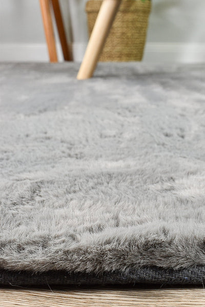 Super Soft Shaggy Grey Round Rug