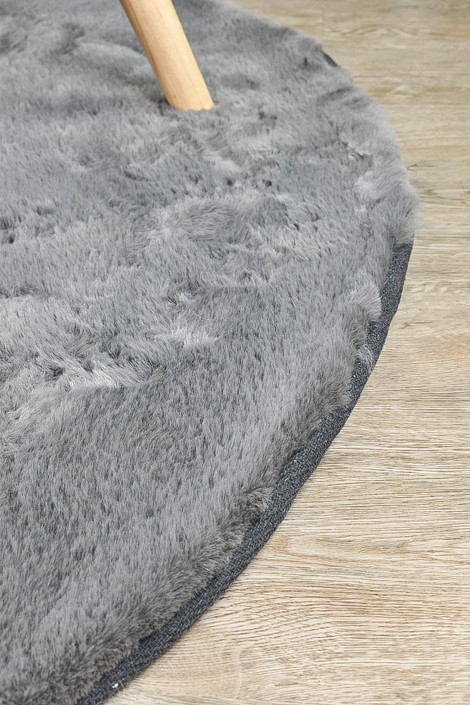 Super Soft Shaggy Grey Round Rug