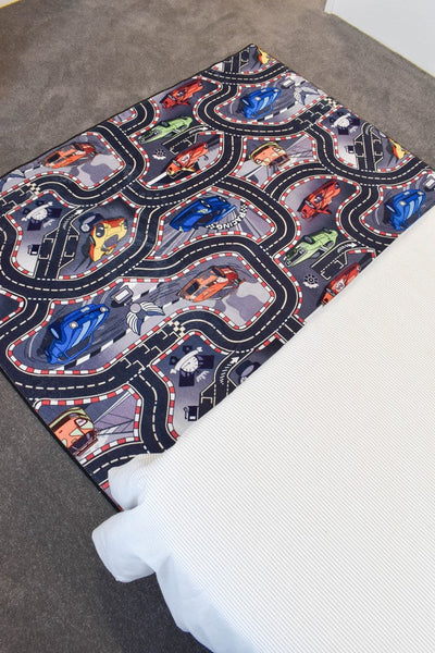 Kids Race Track Blue Play Rug