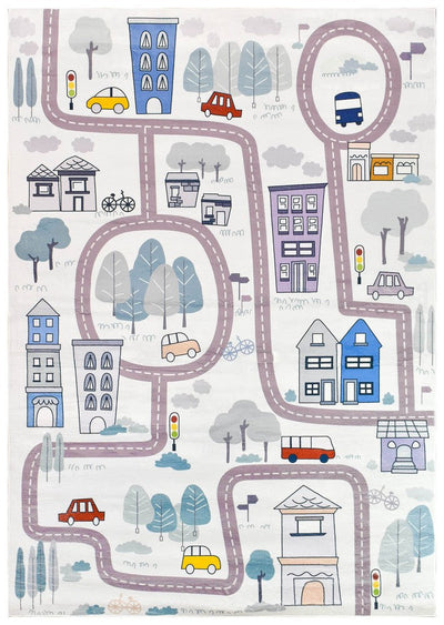 Kids Road Map Cream Play Rug