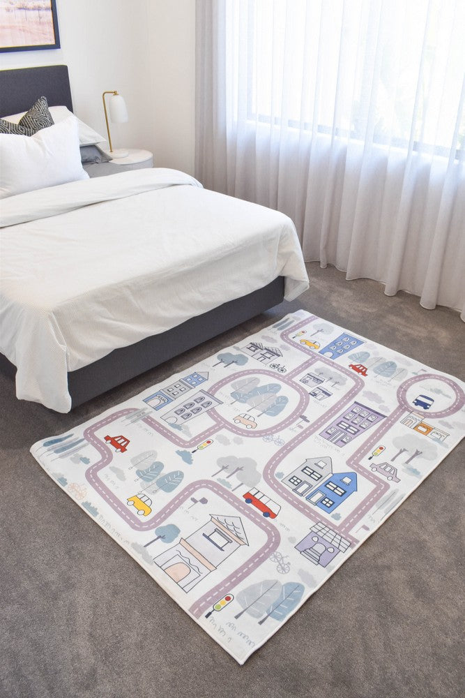Kids Road Map Cream Play Rug