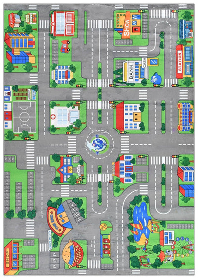 Kids City Road Map Green Play Rug