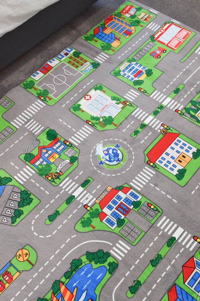 Kids City Road Map Green Play Rug