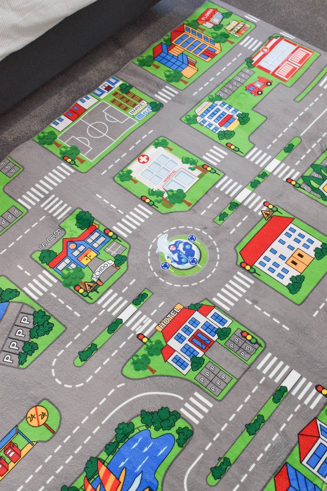 Kids City Road Map Green Play Rug