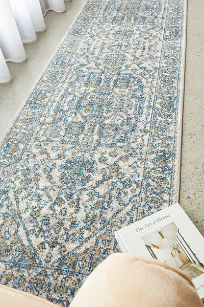 Barbara Cream Blue Runner Rug, Rugs Online Rugs Sydney Australia, www.rugsonlinerugs.com.au