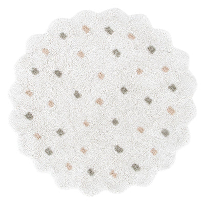 Mellow Scalloped White Multi Organic Cotton Round Rug