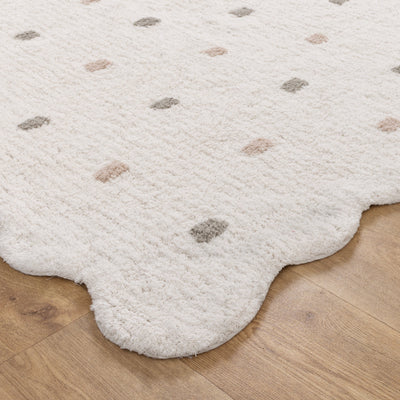 Mellow Scalloped White Multi Organic Cotton Round Rug