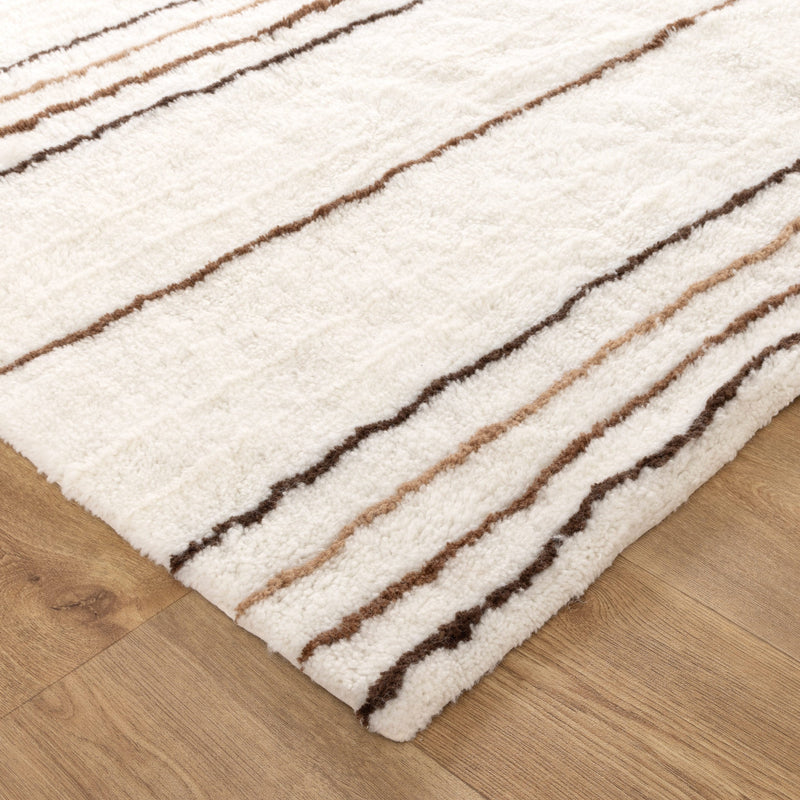 Joy Beige Stripe Washable Soft Wool Rug