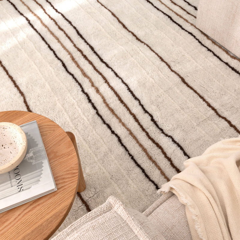 Joy Beige Stripe Washable Soft Wool Rug