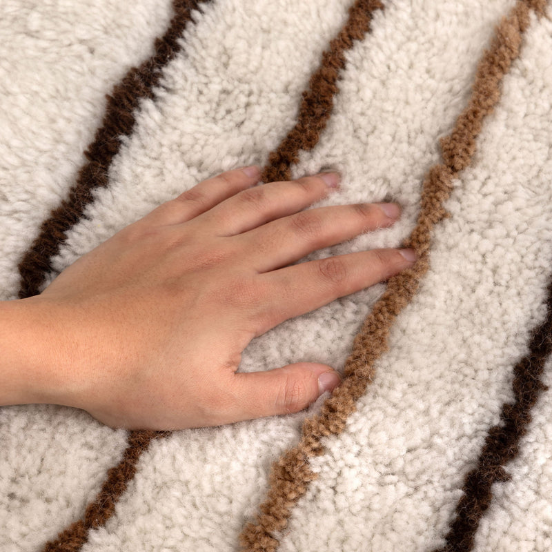 Joy Beige Stripe Washable Soft Wool Rug