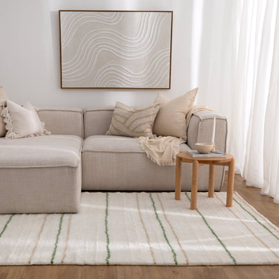 Joy Olive Stripe Washable Soft Wool Rug