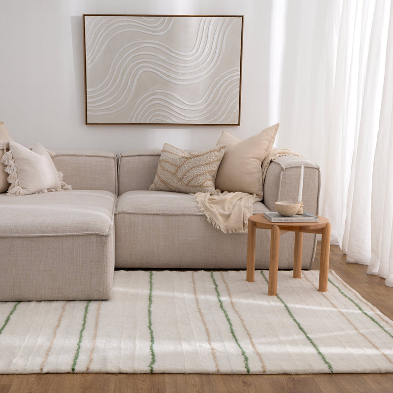Joy Olive Stripe Washable Soft Wool Rug