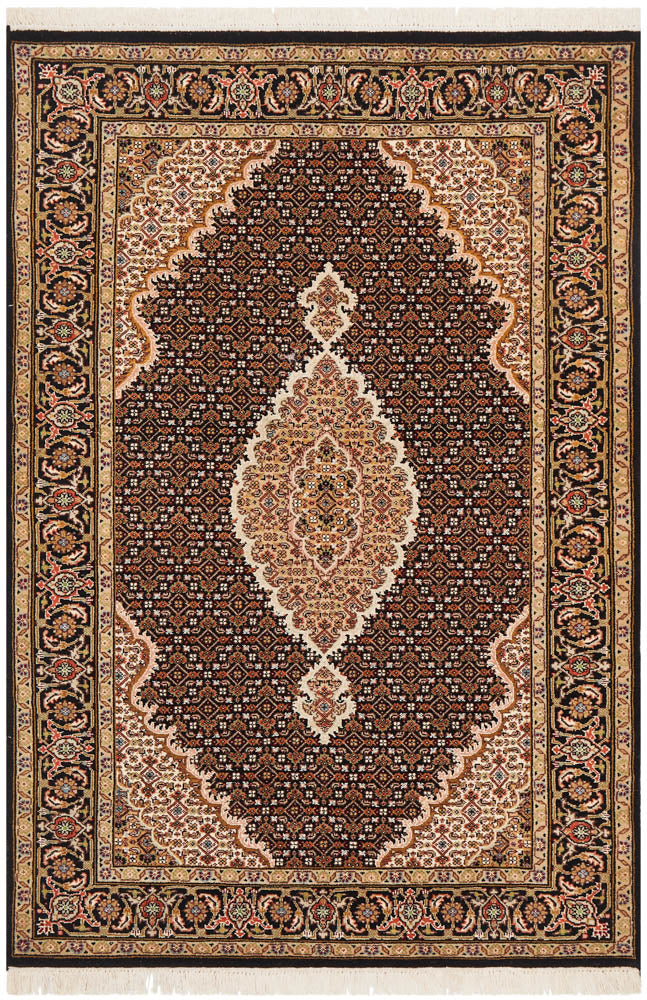 Tabriz Handmade Indian Mahi Wool Black Cream Rug 182X123CM, Rugs Online Rugs Sydney Australia, www.rugsonlinerugs.com.au