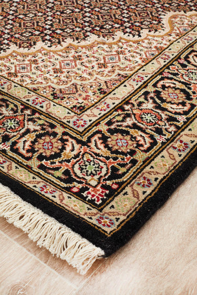 Tabriz Handmade Indian Mahi Wool Black Cream Rug 182X123CM, Rugs Online Rugs Sydney Australia, www.rugsonlinerugs.com.au