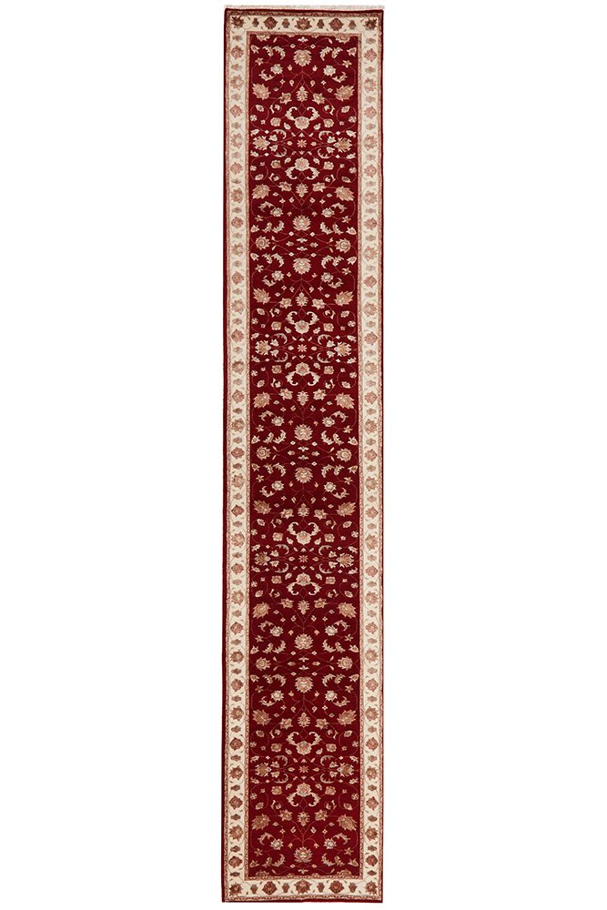 Tabriz Handmade Indo Garden Wool With Silk Red Runner Rug 492X85CM, Rugs Online Rugs Sydney Australia, www.rugsonlinerugs.com.au